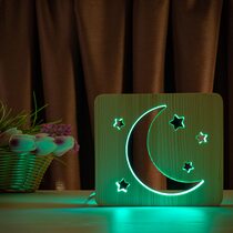 Светильник ночник ArtEco Light из дерева LED "Месяц и звезды" с пультом и регулировкой цвета, RGB