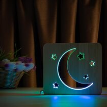 Светильник ночник ArtEco Light из дерева LED "Месяц и звезды" с пультом и регулировкой цвета, двойной RGB