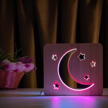 Светильник ночник ArtEco Light из дерева LED "Месяц и звезды" с пультом и регулировкой цвета, двойной RGB