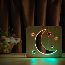 Светильник ночник ArtEco Light из дерева LED "Месяц и звезды" с пультом и регулировкой цвета, двойной RGB