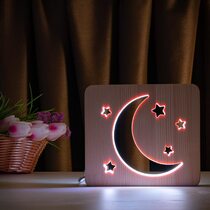 Светильник ночник ArtEco Light из дерева LED "Месяц и звезды" с пультом и регулировкой цвета, двойной RGB