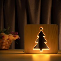 Светильник ночник ArtEco Light из дерева LED "Ёлочка" с пультом и регулировкой света, цвет теплый белый