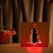 Светильник ночник ArtEco Light из дерева LED "Ёлочка" с пультом и регулировкой цвета, RGB