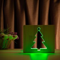 Светильник ночник ArtEco Light из дерева LED "Ёлочка" с пультом и регулировкой цвета, RGB