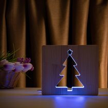 Светильник ночник ArtEco Light из дерева LED "Ёлочка" с пультом и регулировкой цвета, RGB