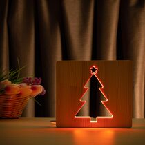 Светильник ночник ArtEco Light из дерева LED "Ёлочка" с пультом и регулировкой цвета, RGB