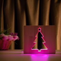 Светильник ночник ArtEco Light из дерева LED "Ёлочка" с пультом и регулировкой цвета, RGB