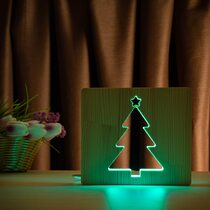 Светильник ночник ArtEco Light из дерева LED "Ёлочка" с пультом и регулировкой цвета, RGB