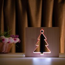 Светильник ночник ArtEco Light из дерева LED "Ёлочка" с пультом и регулировкой цвета, RGB