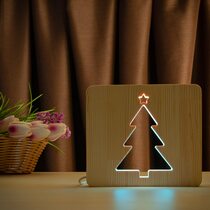 Светильник ночник ArtEco Light из дерева LED "Ёлочка" с пультом и регулировкой цвета, двойной RGB