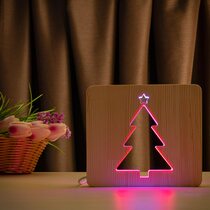 Светильник ночник ArtEco Light из дерева LED "Ёлочка" с пультом и регулировкой цвета, двойной RGB