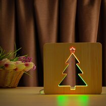 Светильник ночник ArtEco Light из дерева LED "Ёлочка" с пультом и регулировкой цвета, двойной RGB