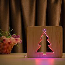 Светильник ночник ArtEco Light из дерева LED "Ёлочка" с пультом и регулировкой цвета, двойной RGB