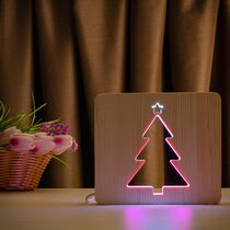 Светильник ночник ArtEco Light из дерева LED "Ёлочка" с пультом и регулировкой цвета, двойной RGB