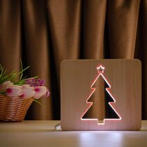 Светильник ночник ArtEco Light из дерева LED "Ёлочка" с пультом и регулировкой цвета, двойной RGB