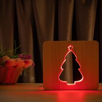 Светильник ночник ArtEco Light из дерева LED "Ёлочка под снегом" с пультом и регулировкой цвета, RGB