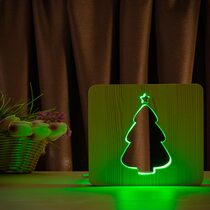 Светильник ночник ArtEco Light из дерева LED "Ёлочка под снегом" с пультом и регулировкой цвета, RGB