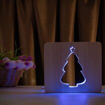 Светильник ночник ArtEco Light из дерева LED "Ёлочка под снегом" с пультом и регулировкой цвета, RGB