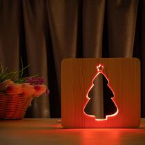 Светильник ночник ArtEco Light из дерева LED "Ёлочка под снегом" с пультом и регулировкой цвета, RGB