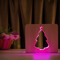Светильник ночник ArtEco Light из дерева LED "Ёлочка под снегом" с пультом и регулировкой цвета, RGB