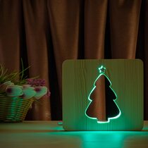 Светильник ночник ArtEco Light из дерева LED "Ёлочка под снегом" с пультом и регулировкой цвета, RGB