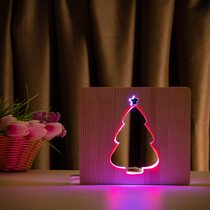 Светильник ночник ArtEco Light из дерева LED "Ёлочка под снегом" с пультом и регулировкой цвета, двойной RGB