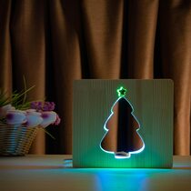 Светильник ночник ArtEco Light из дерева LED "Ёлочка под снегом" с пультом и регулировкой цвета, двойной RGB