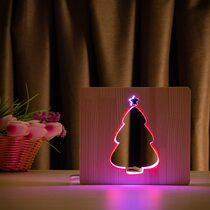 Светильник ночник ArtEco Light из дерева LED "Ёлочка под снегом" с пультом и регулировкой цвета, двойной RGB