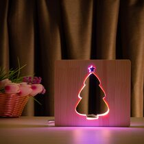 Светильник ночник ArtEco Light из дерева LED "Ёлочка под снегом" с пультом и регулировкой цвета, двойной RGB