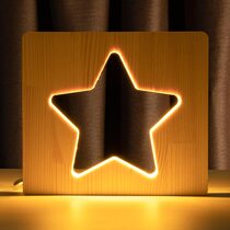 Светильник ночник ArtEco Light из дерева LED "Звезда" с пультом и регулировкой света, цвет теплый белый