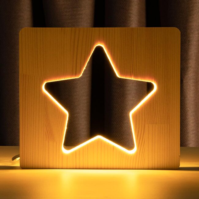 Светильник ночник ArtEco Light из дерева LED "Звезда" с пультом и регулировкой света, цвет теплый белый