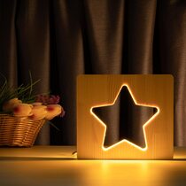 Светильник ночник ArtEco Light из дерева LED "Звезда" с пультом и регулировкой света, цвет теплый белый