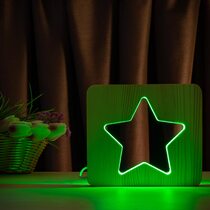 Светильник ночник ArtEco Light из дерева LED "Звезда" с пультом и регулировкой цвета, RGB