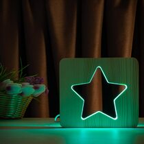 Светильник ночник ArtEco Light из дерева LED "Звезда" с пультом и регулировкой цвета, RGB