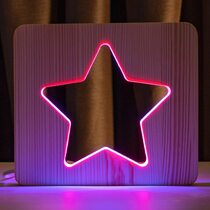 Светильник ночник ArtEco Light из дерева LED "Звезда" с пультом и регулировкой цвета, двойной RGB