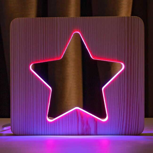 Светильник ночник ArtEco Light из дерева LED "Звезда" с пультом и регулировкой цвета, двойной RGB