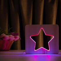 Светильник ночник ArtEco Light из дерева LED "Звезда" с пультом и регулировкой цвета, двойной RGB