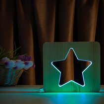 Светильник ночник ArtEco Light из дерева LED "Звезда" с пультом и регулировкой цвета, двойной RGB