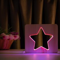 Светильник ночник ArtEco Light из дерева LED "Звезда" с пультом и регулировкой цвета, двойной RGB