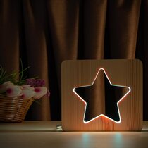 Светильник ночник ArtEco Light из дерева LED "Звезда" с пультом и регулировкой цвета, двойной RGB