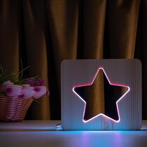 Светильник ночник ArtEco Light из дерева LED "Звезда" с пультом и регулировкой цвета, двойной RGB