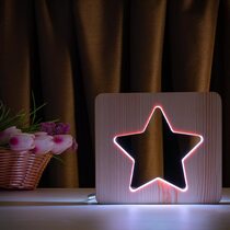 Светильник ночник ArtEco Light из дерева LED "Звезда" с пультом и регулировкой цвета, двойной RGB